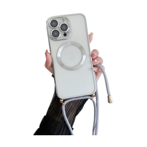 Coque de téléphone avec cordon iphone transparent argenté